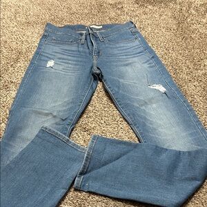 Levi’s 314 Shaping Straight Stretch Classic Blue Distressed Women Jeans Size 27